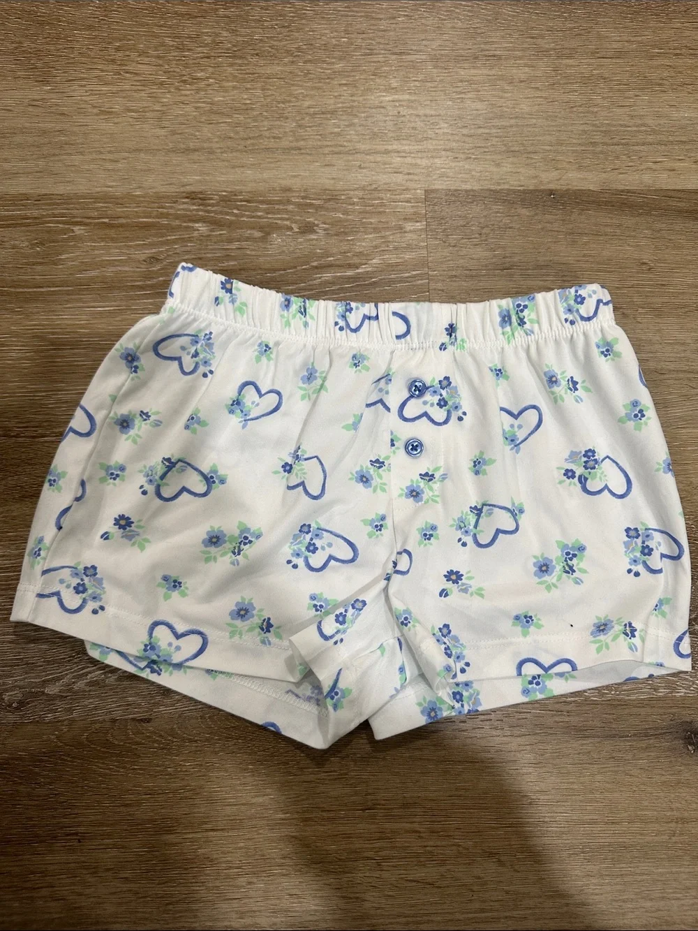 White Floral Heart-Print girls pajama Cotton Shorts flame resistant